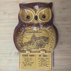 Vintage 1970s Owl Kitchen Prayer Wall Plaque Washington DC U.S. Capitol Souvenir